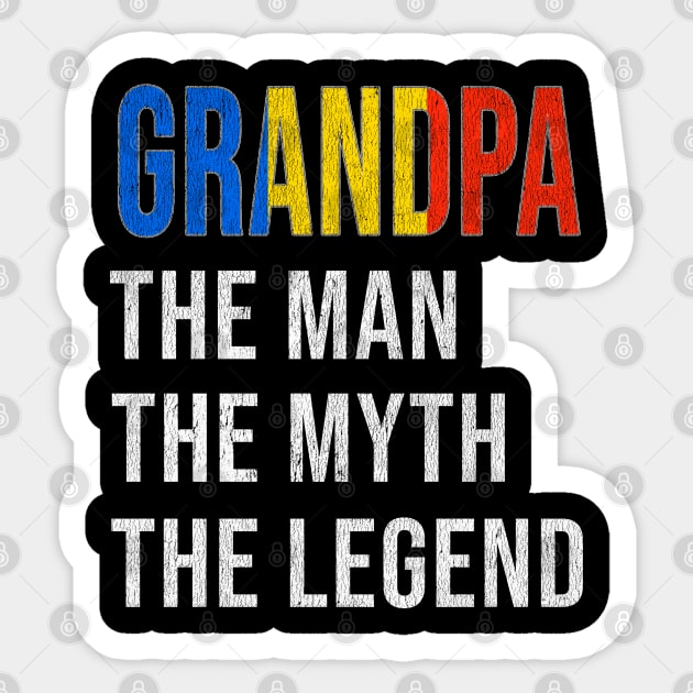 Grand Father Romanian Grandpa The Man The Myth The Legend - Gift for Romanian Dad With Roots From  Romania Sticker by Country Flags